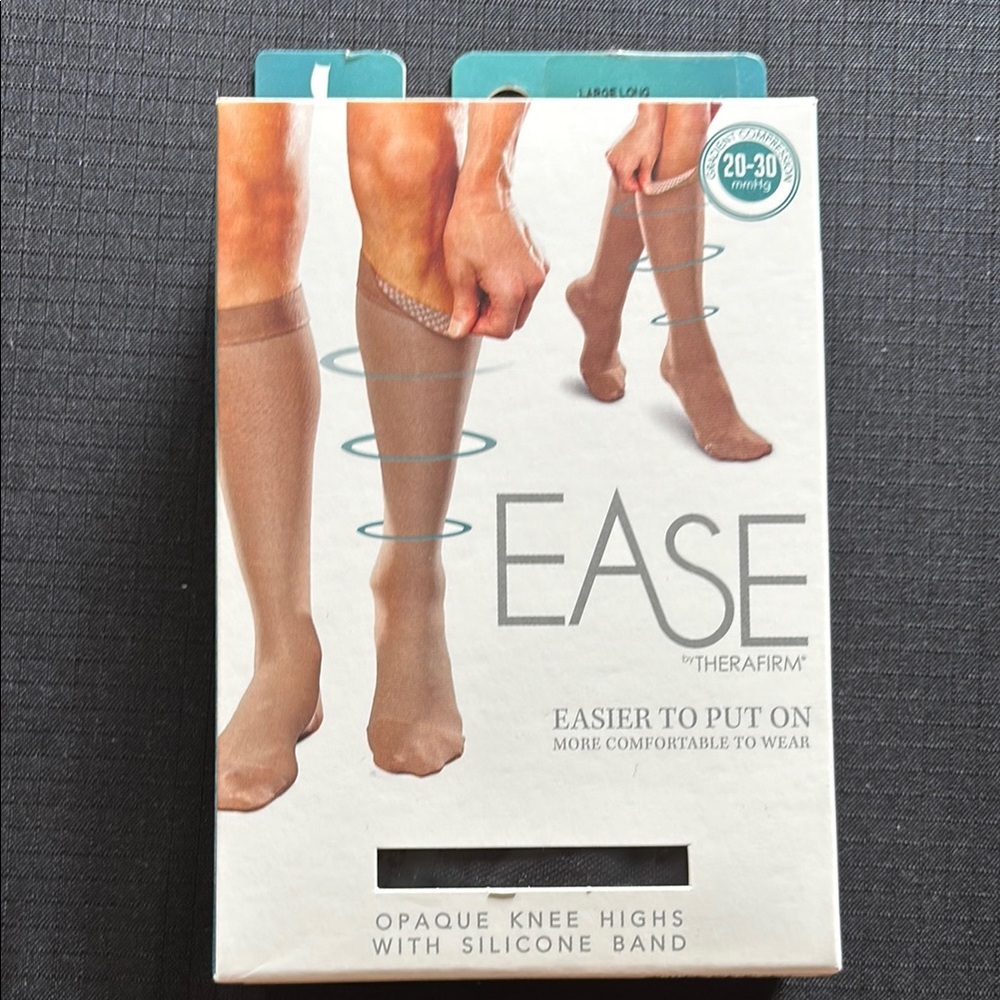 Ease Opaque Knee Highs with Silicone Band - black large long 20-30 mmHg NEW
